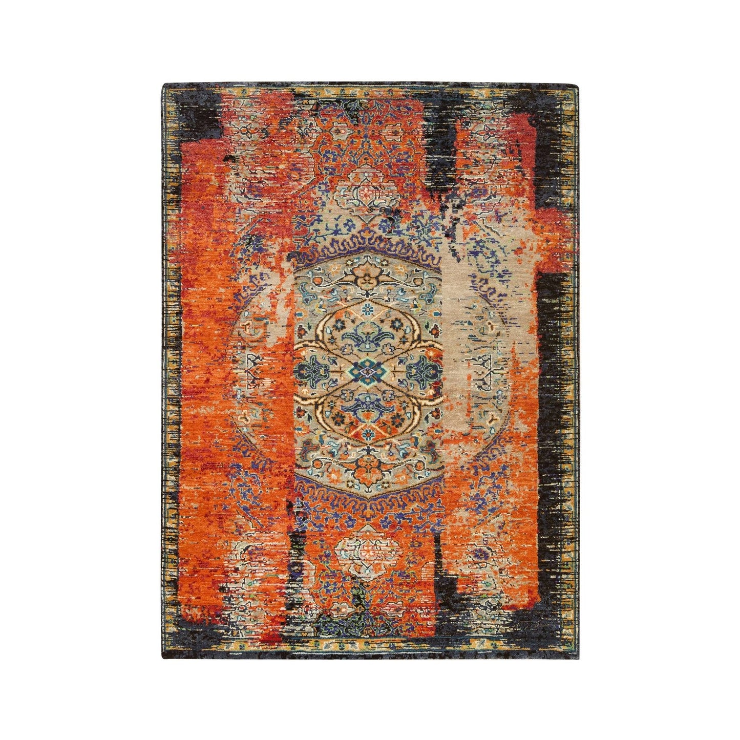 4'3"X6'1" Rust Red Ancient Ottoman Erased Design Wool Hand Knotted Rug