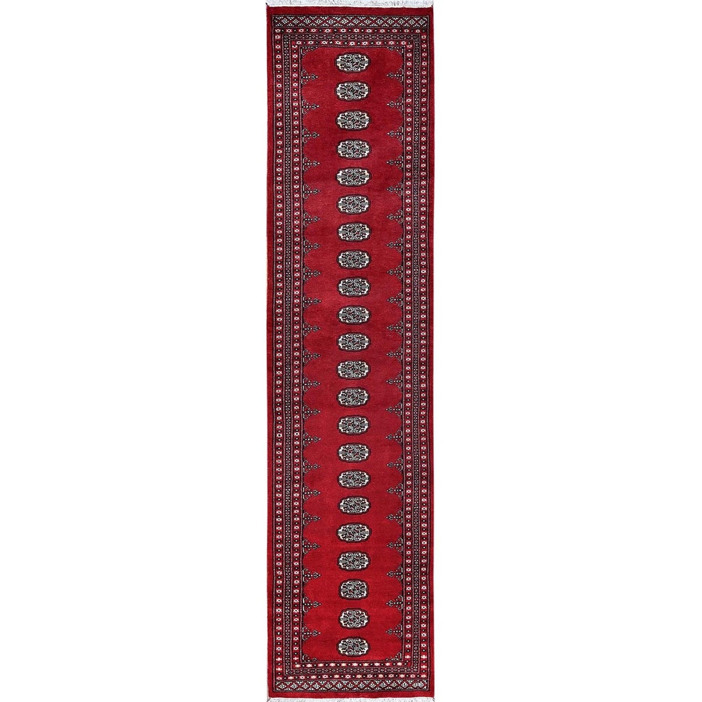 2'7"X11'10" Scarlet Red Princess Bokara Soft Wool Hand Knotted Runner Rug