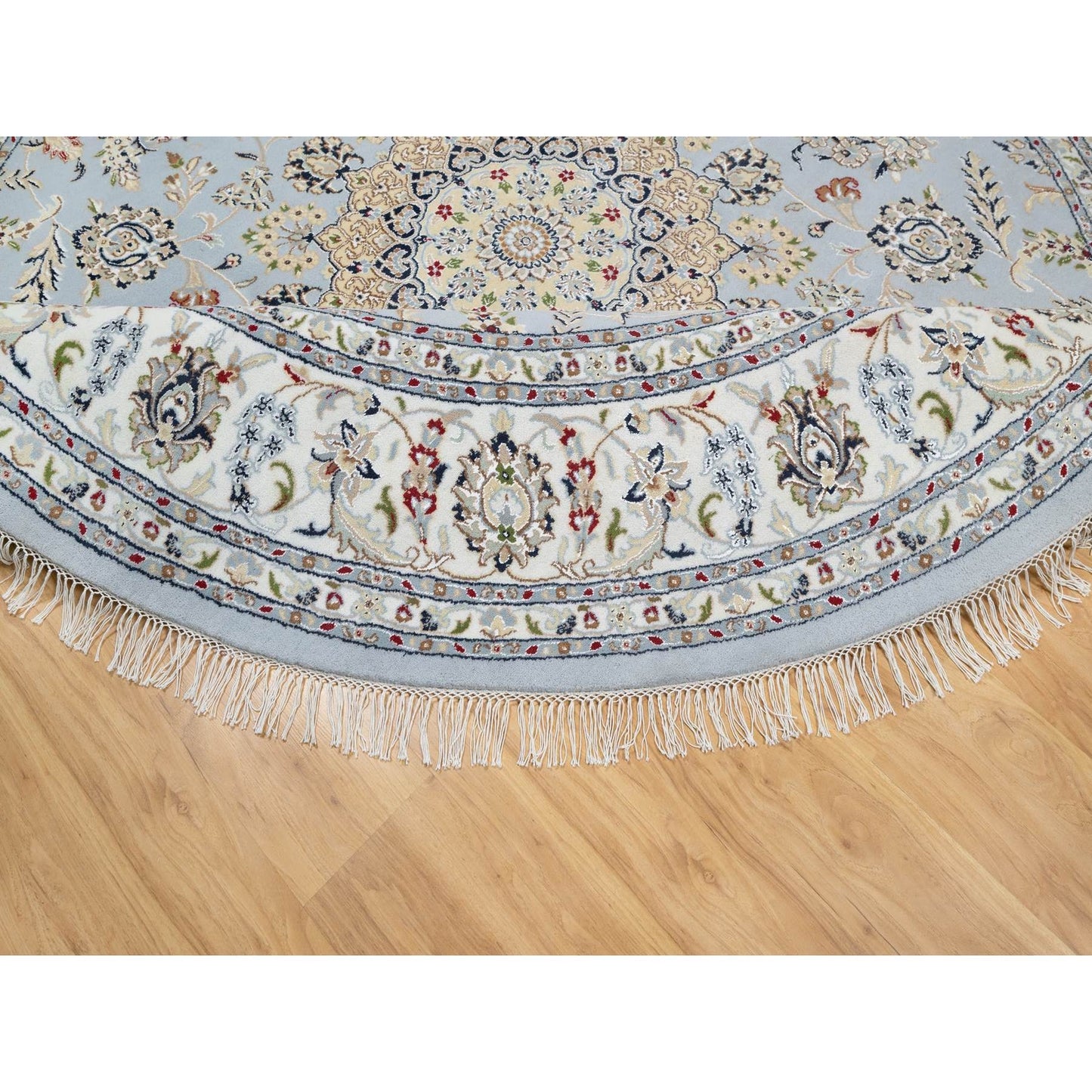 9'X9' Beau Blue Hand Knotted Nain Design 250 Kpsi 100% Wool Round Rug