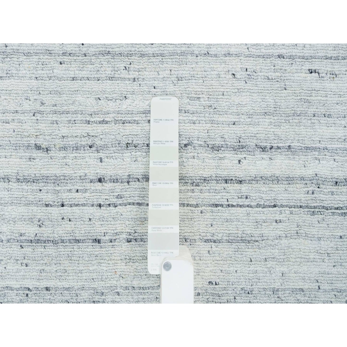 2'8"X13'10" Ivory Wool Hand Loomed Modern Striae Runner Oriental Rug