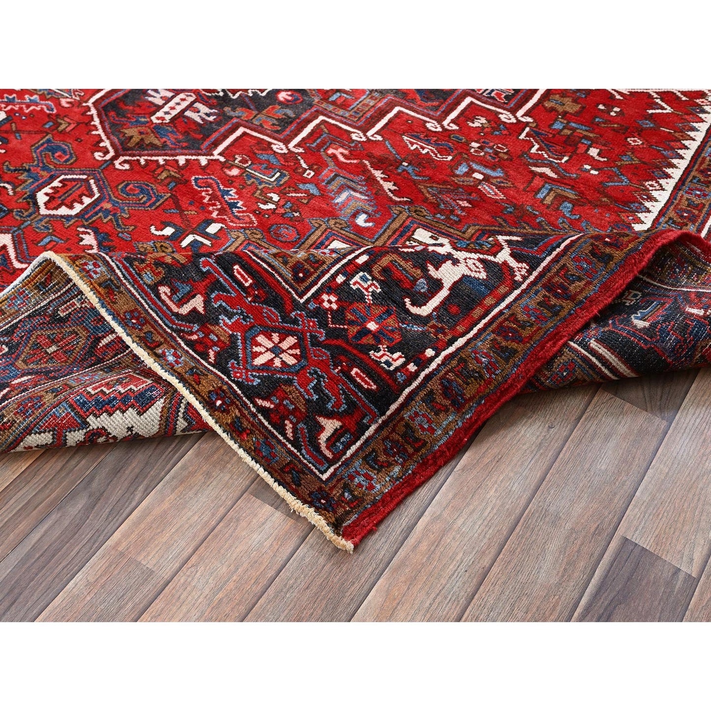 7'9"X10' Scarlet Red Vintage Zoroastrian Heris Wool Hand Knotted Clean Rug