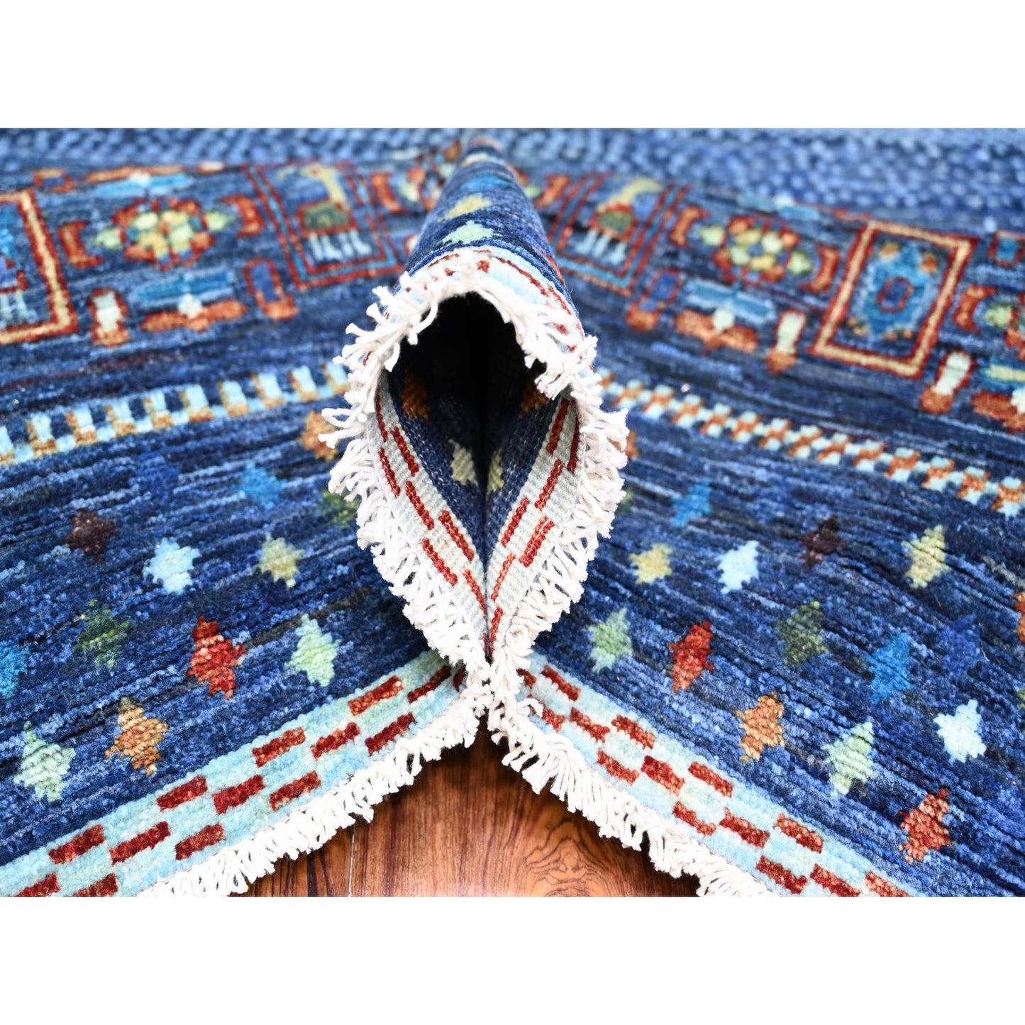 9'X12' Blue Fine Kashkuli Gabbeh Soft Wool Hand Natural Dyes Knotted Rug