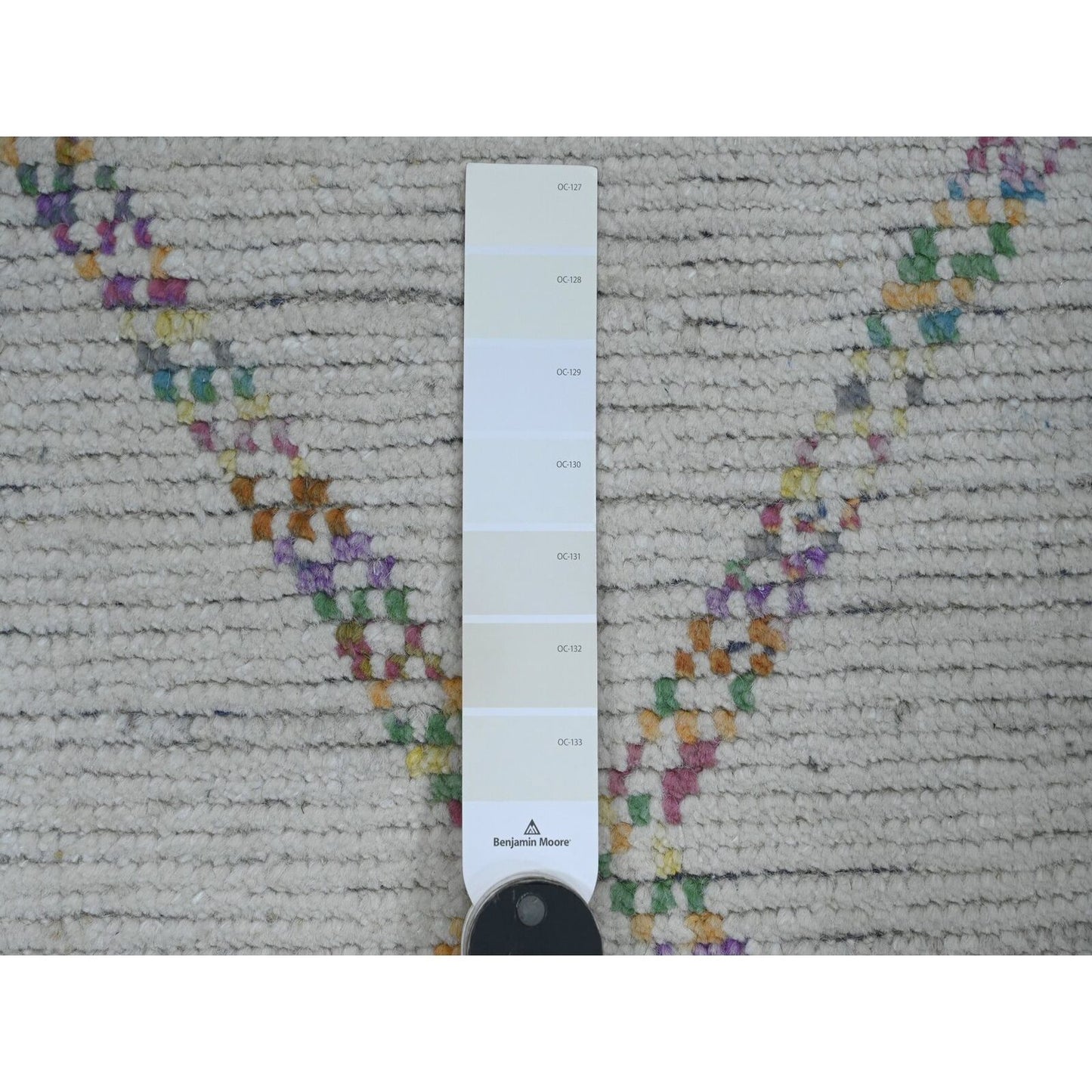 2'4"X10'7" White Geometric Moroccan Weave Wool Hand Knotted Runner Rug