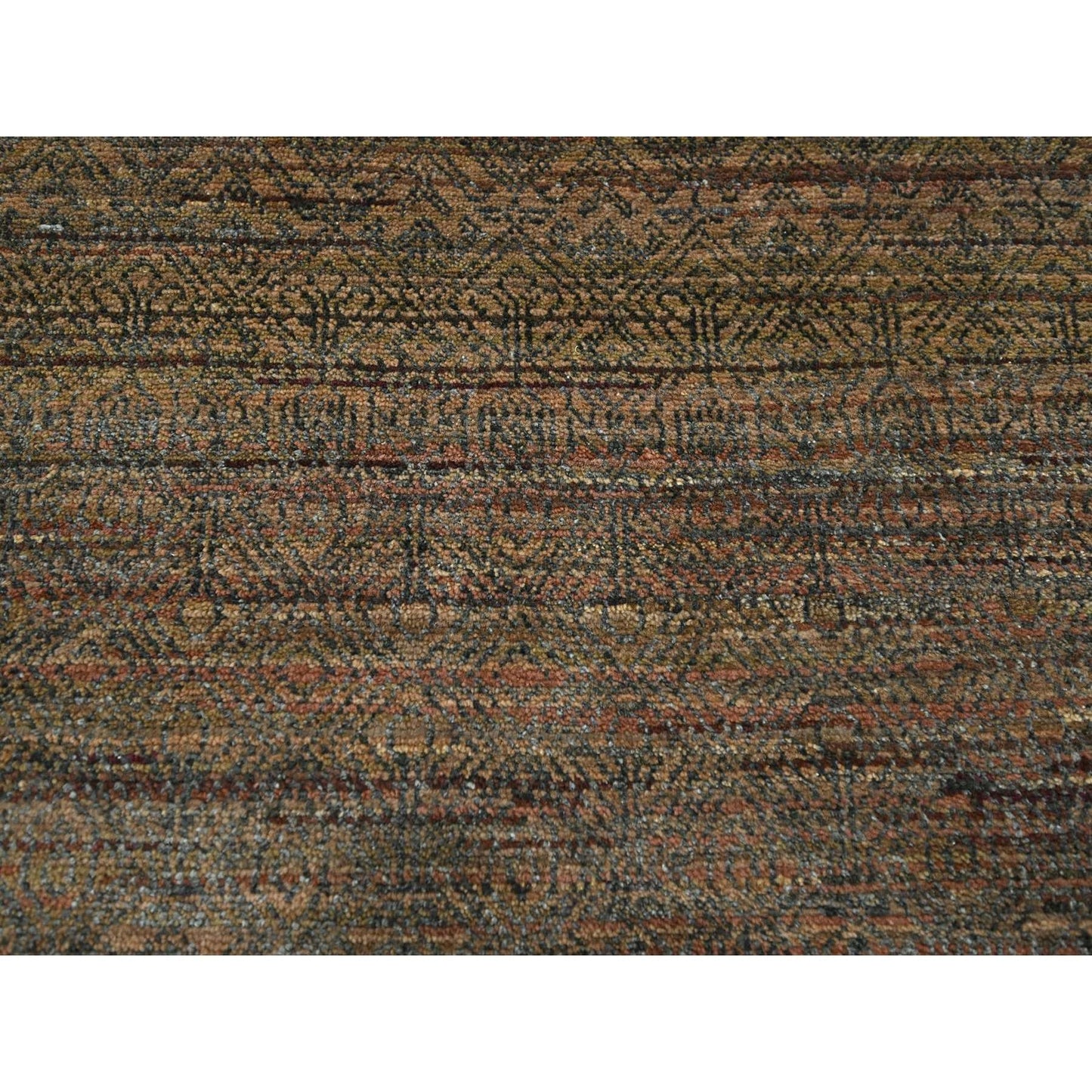 10'X14' Cinnamon Brown Modern Grass Design Hand Knotted Wool And Silk Rug