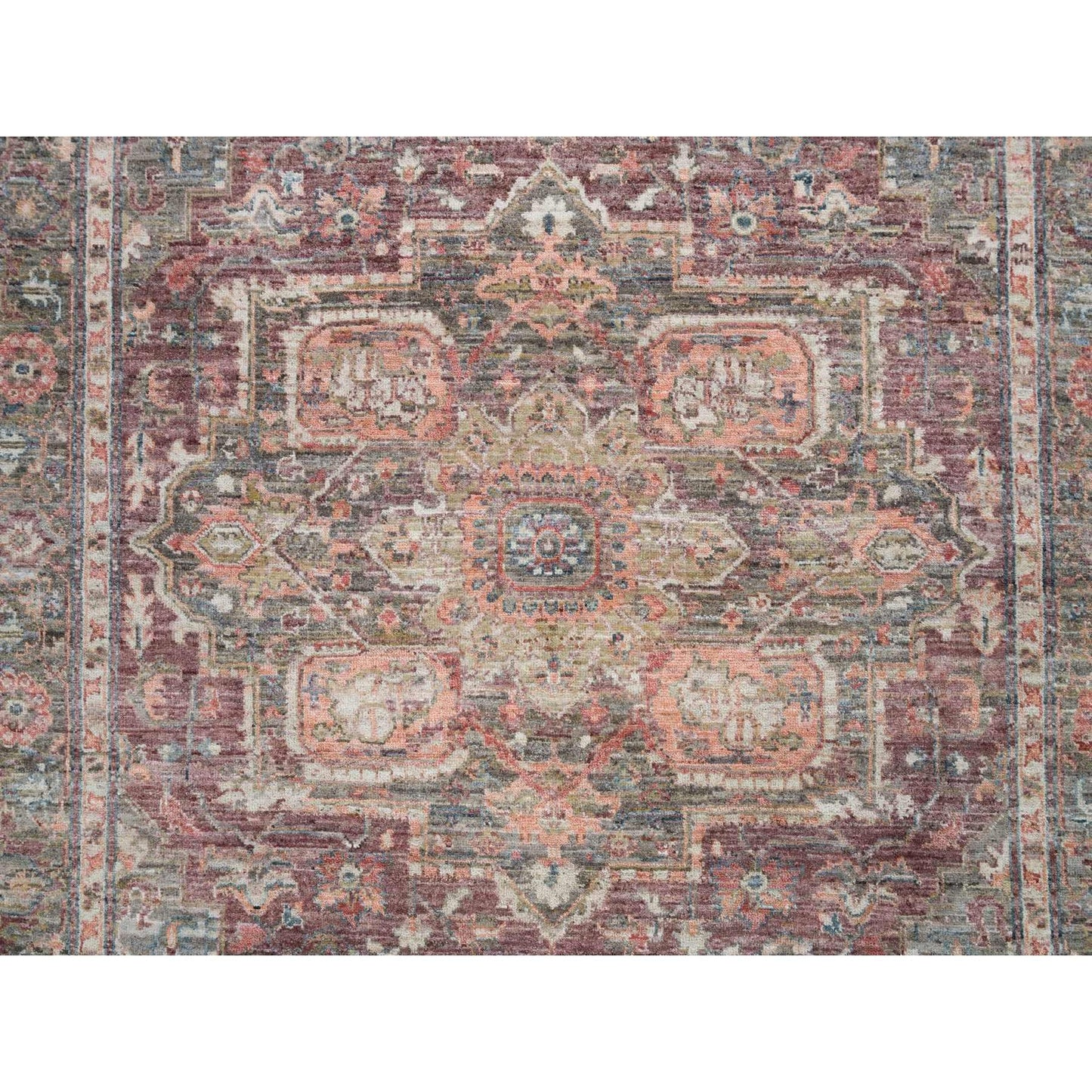 7'10"X10' Rosewood Red Hand Knotted Heris Revival Soft Wool Oriental Rug