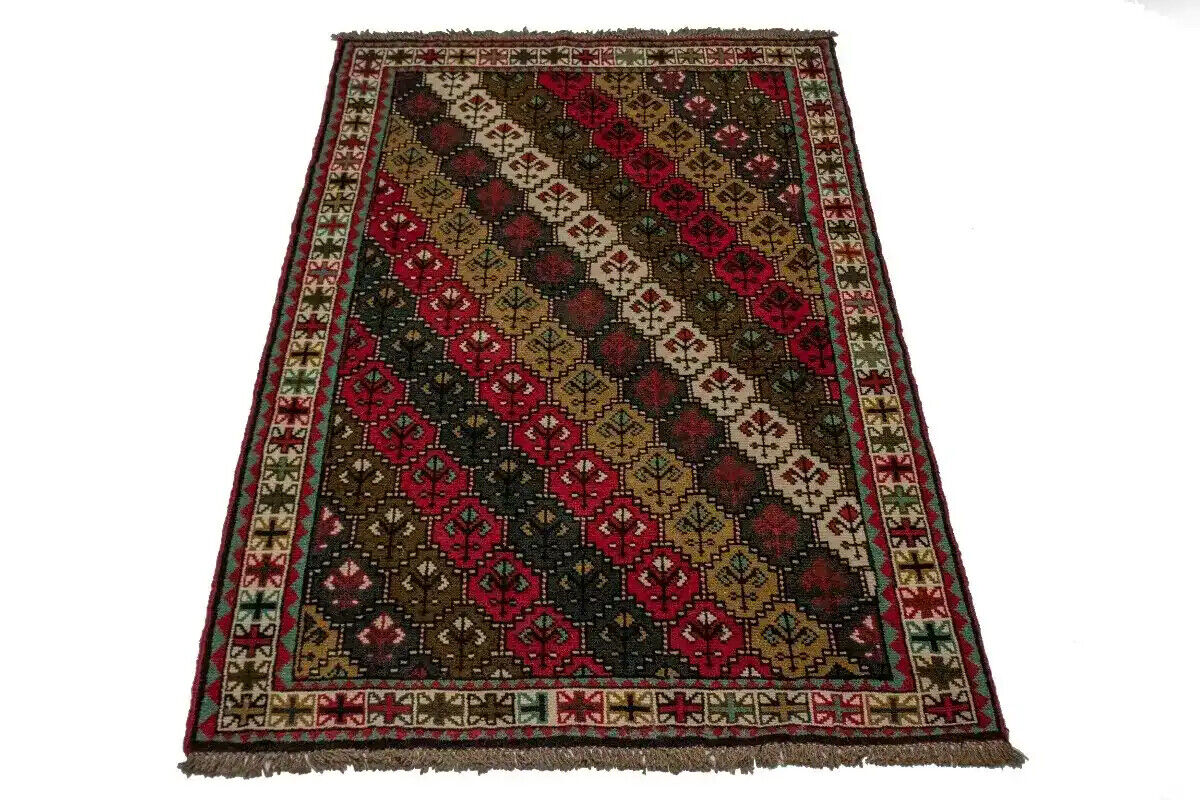 4X7 Ft Handmade Red Wool Rug Vintage Style Tribal