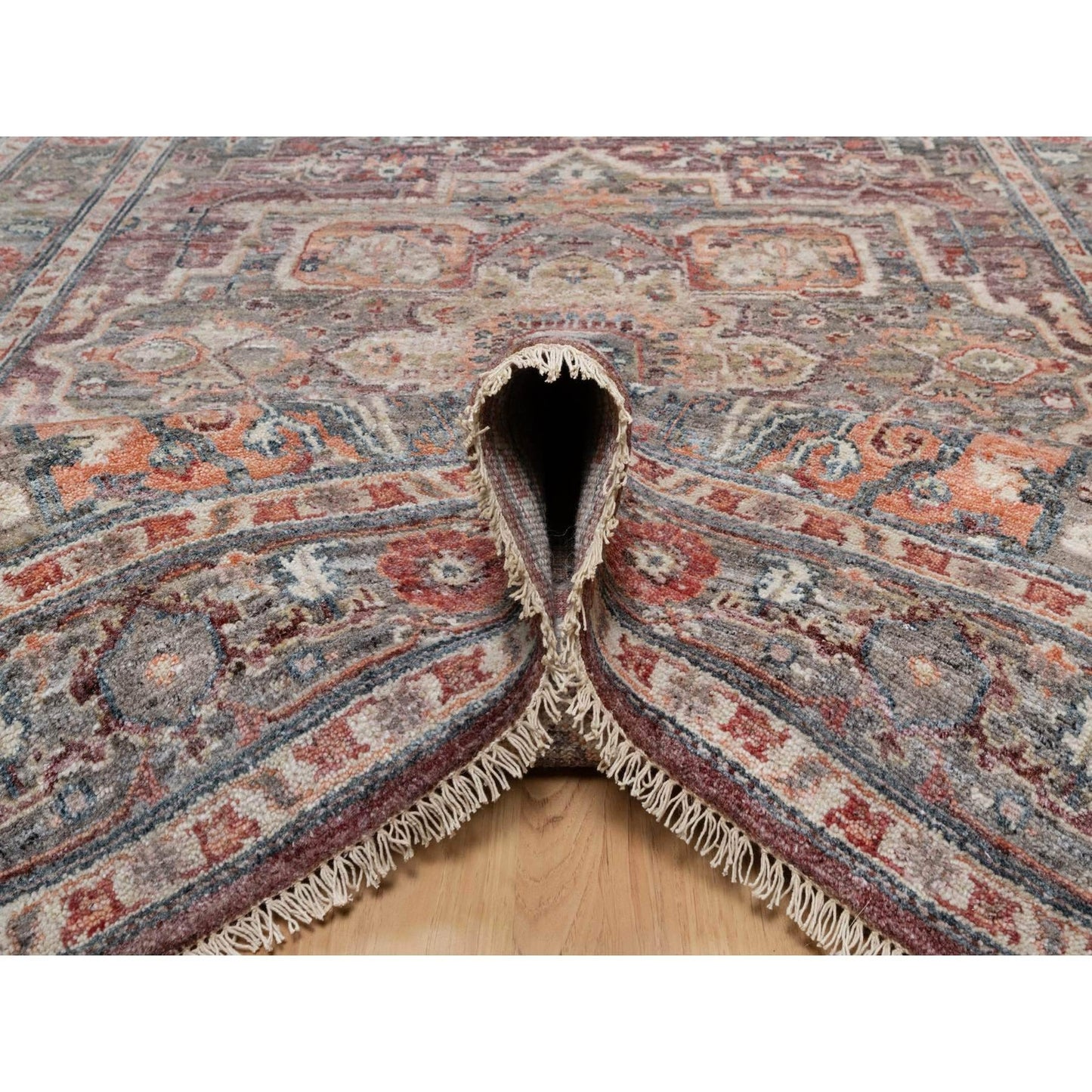 5'10"X9' Tuscan Red Hand Knotted Wool Heris Revival Oriental Rug
