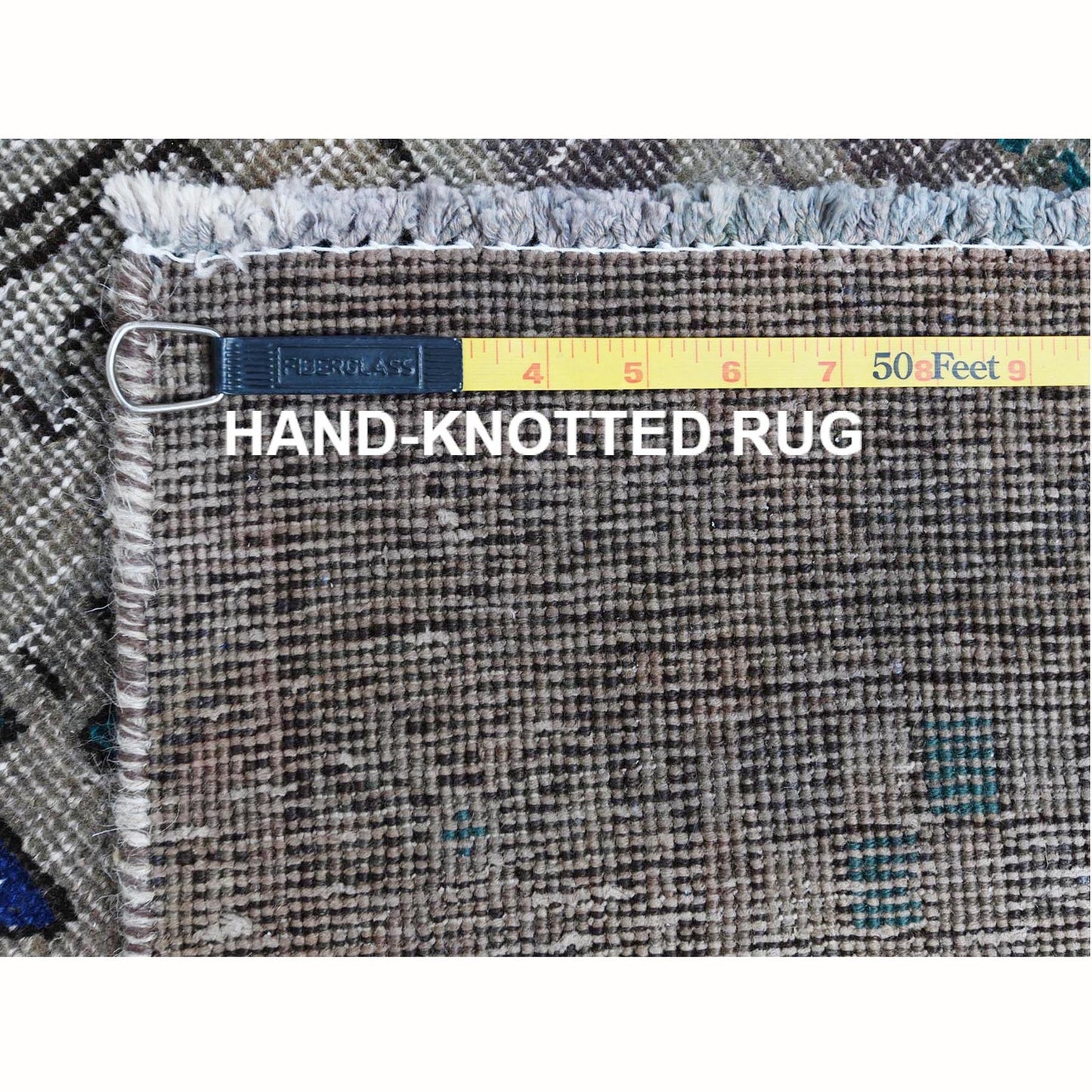 3'8"X11'2" Farsian Amadan Gray Hand Knotted Worn Wool Runner Rug