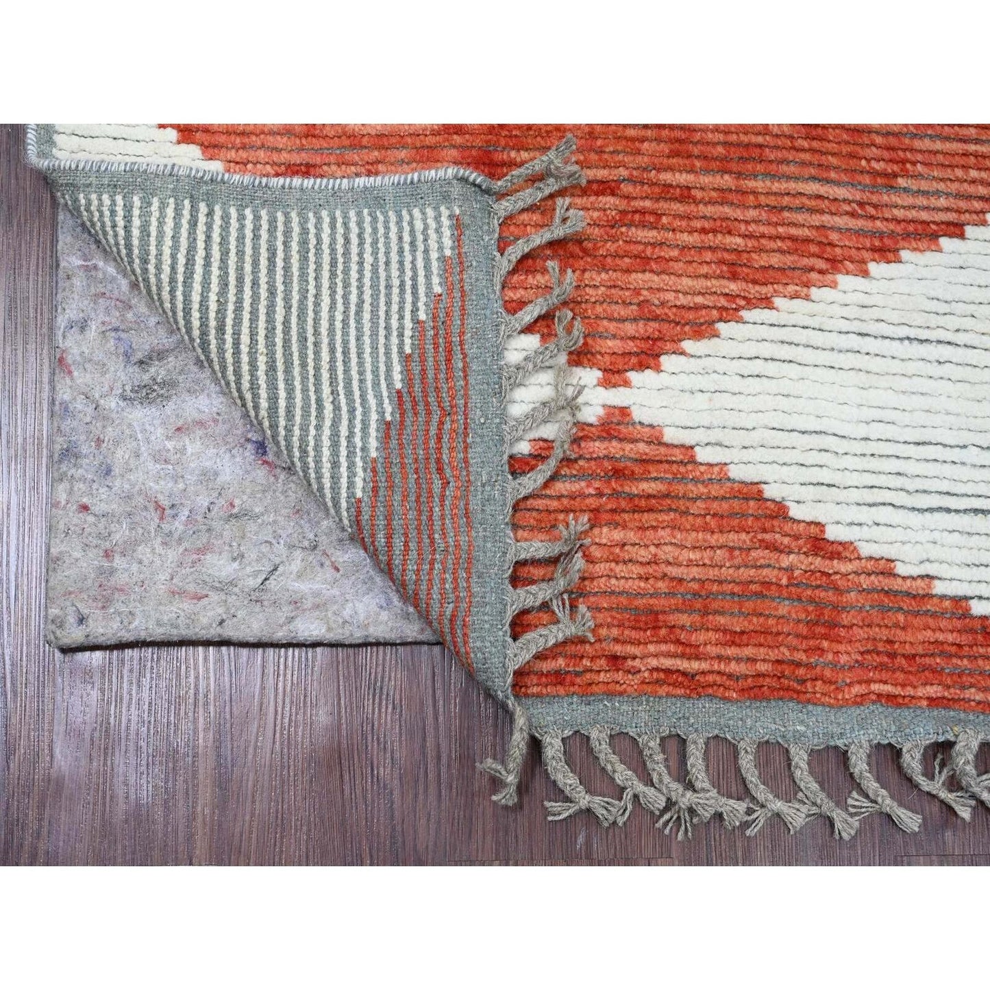 2'8"X10'1" Red Geometric Moroccan Weave Hand Knotted Soft Wool Runner Rug