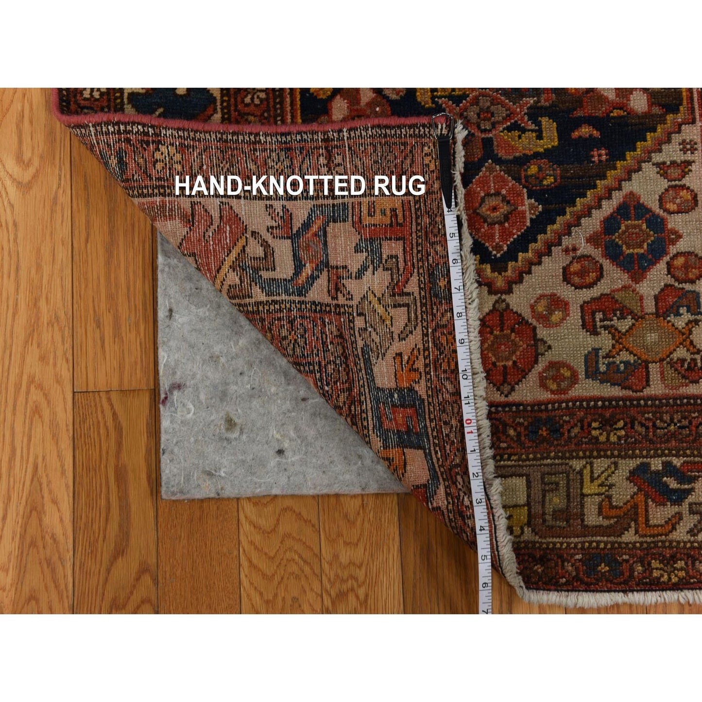 3'1"X16'3" Blue With Red Antique Zoroastrian Hand Knotted Wool Runner Rug
