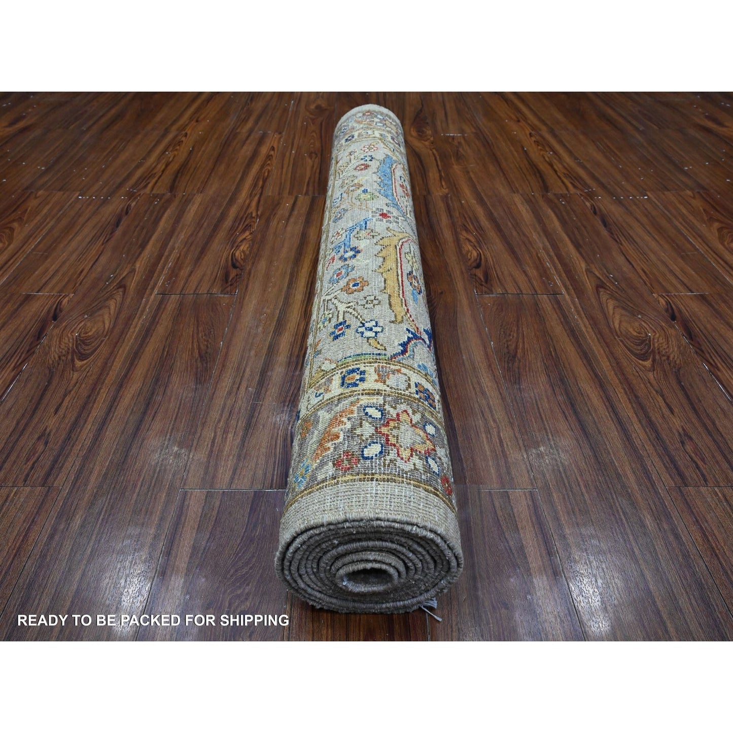 4'X11'9" Gray Heris All Over Design Hand Knotted Wide Runner Oriental Rug