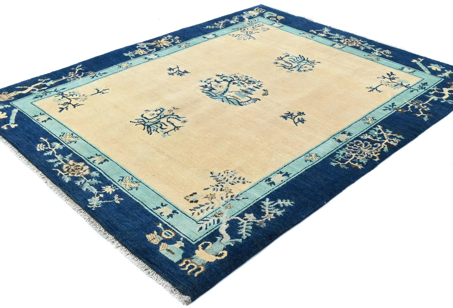 Handmade Kazak Oushak Rug 5X6 Ft Bordered Modern