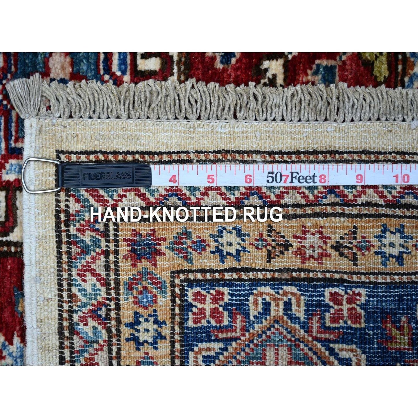 5'10"X9' Cloud White Hand Knotted Wool Super Kazak Geometric Oriental Rug