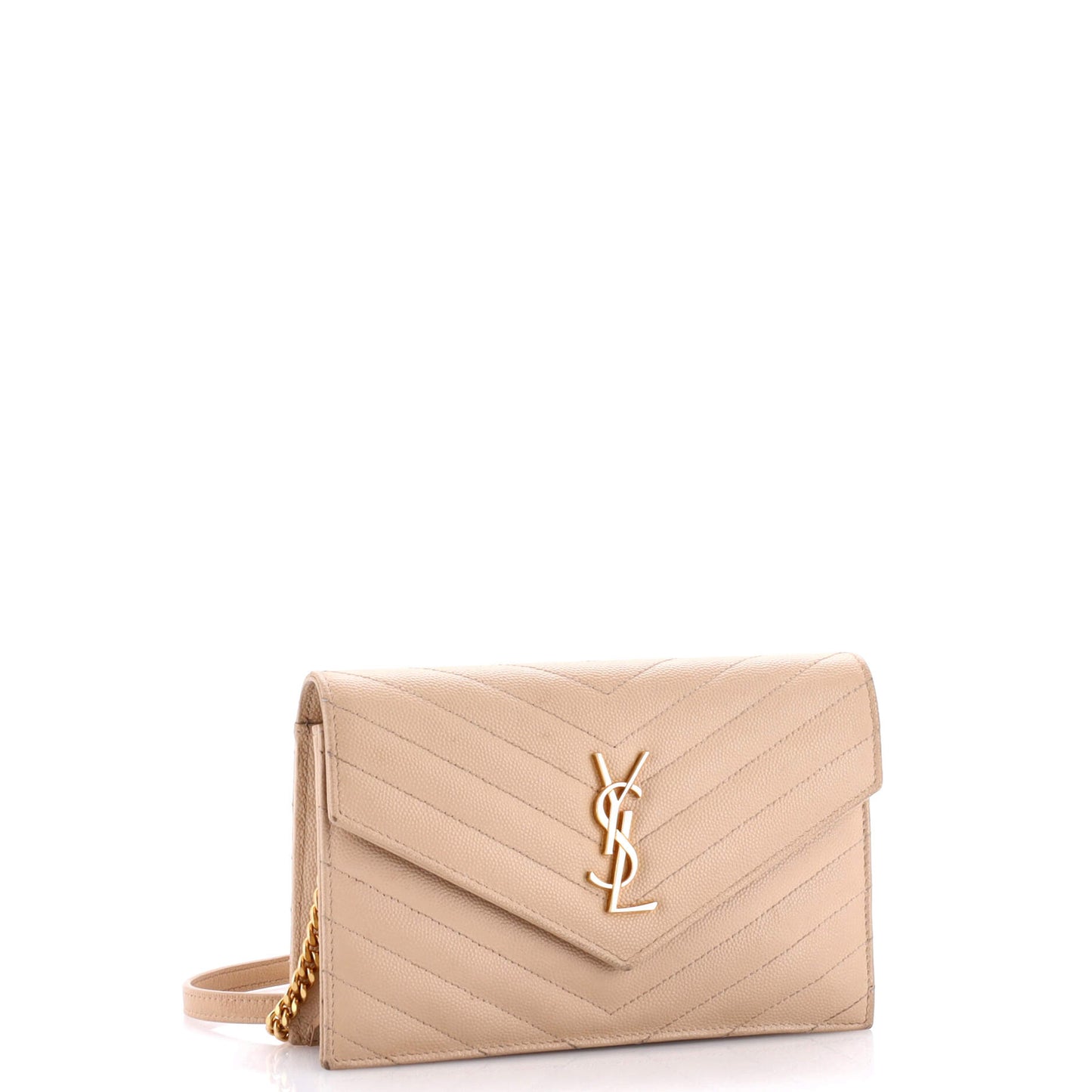Saint Laurent Classic Monogram Wallet On Chain Matelasse Chevron Leather Small