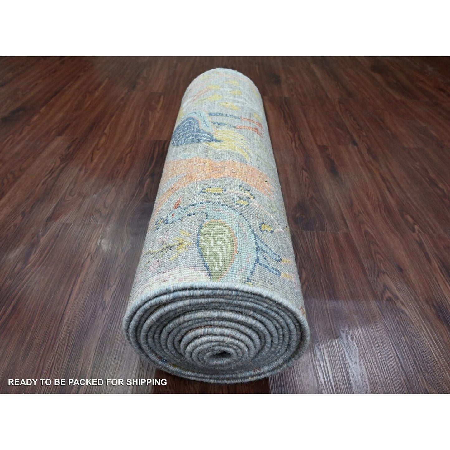 2'6"X20'2" Gray Afghan Peshawar Birds Design Hand Knotted Wool Runner Rug