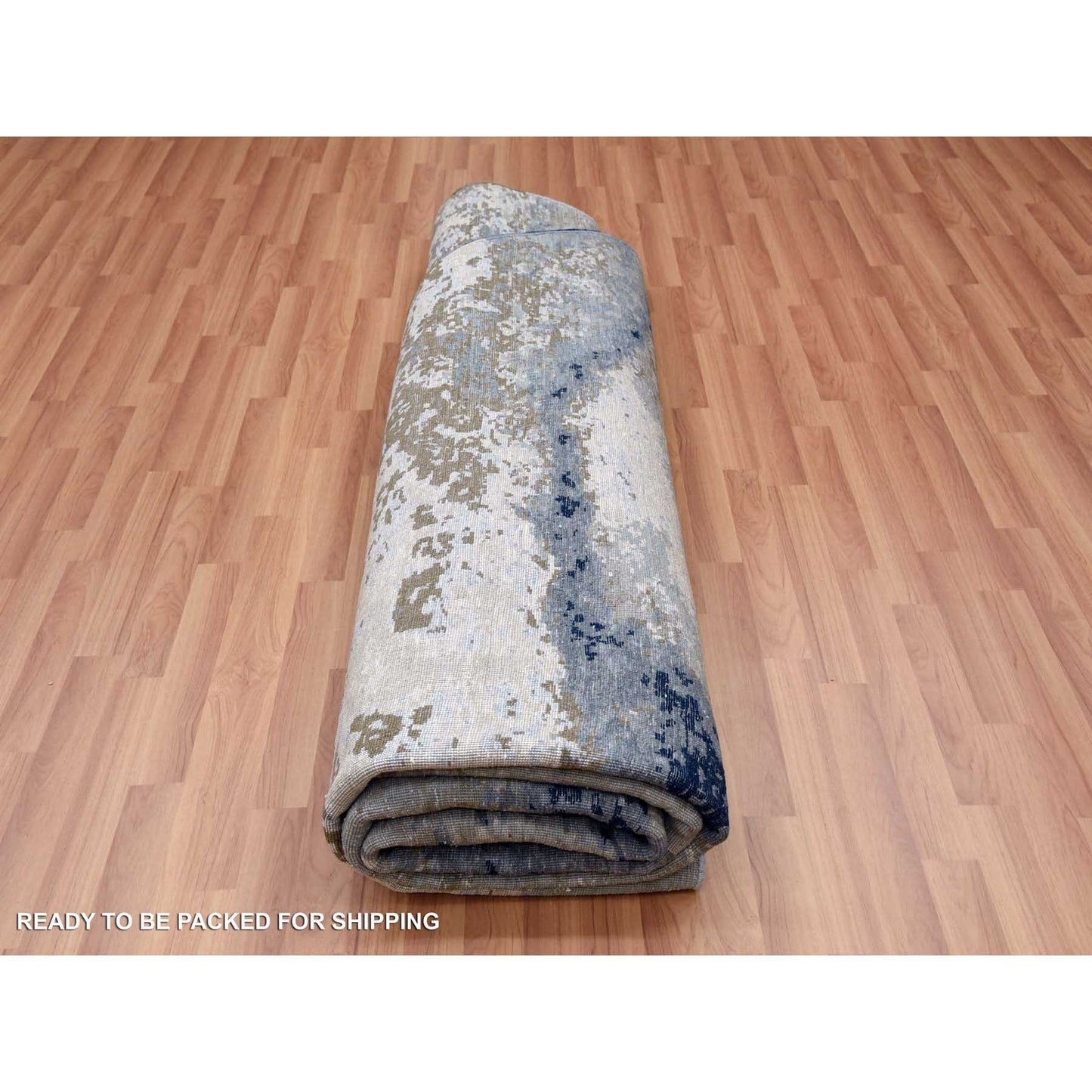 10'2"X10'2" Gray Hand Knotted Abstract Design Wool Round Oriental Rug