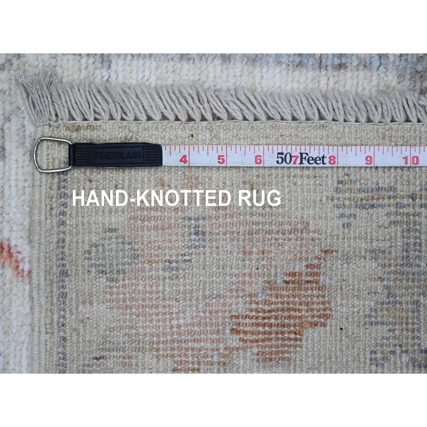 2'7"X6'2" White Angora Oushak Leaf Design Hand Knotted Wool Runner Rug