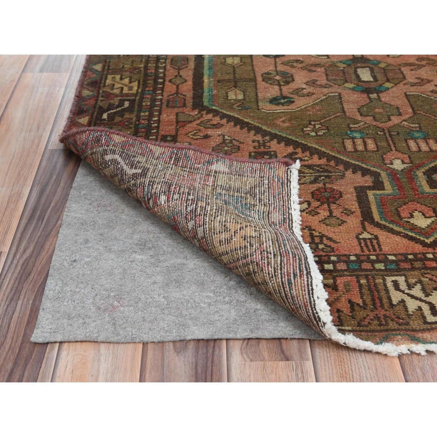 3'7"X10'2" Brown Worn Wool Hand Knotted Vintage Farsian Wide Runner Rug