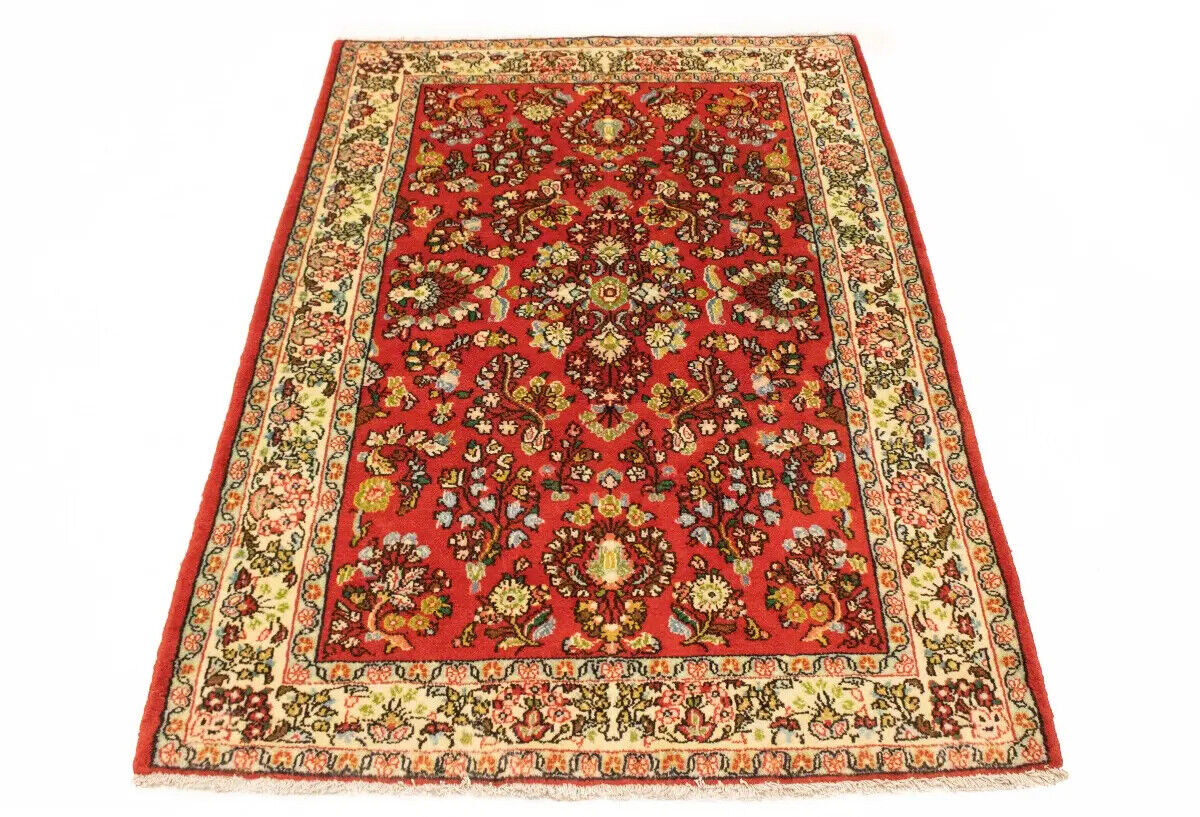 Hand-Knotted Vintage Red Floral 3'4X4'9 ft