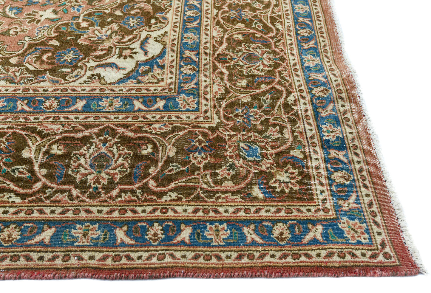 Distressed Vintage Wool Oriental Rug Muted Brown