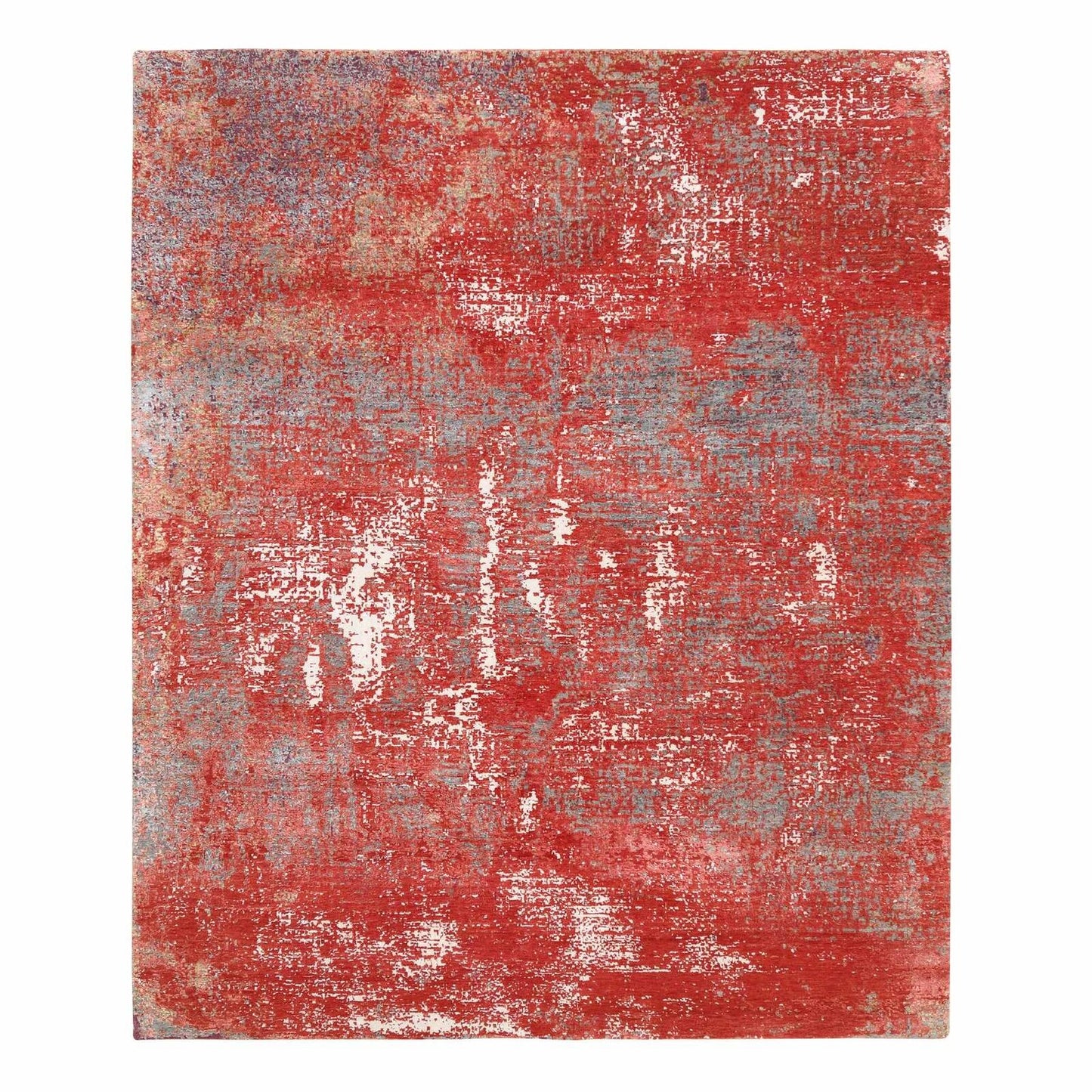 8'X10' Red Modern Design Wool And Silk Hand Knotted Rug