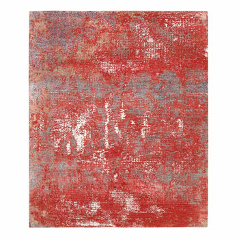 8'X10' Red Modern Design Wool And Silk Hand Knotted Rug