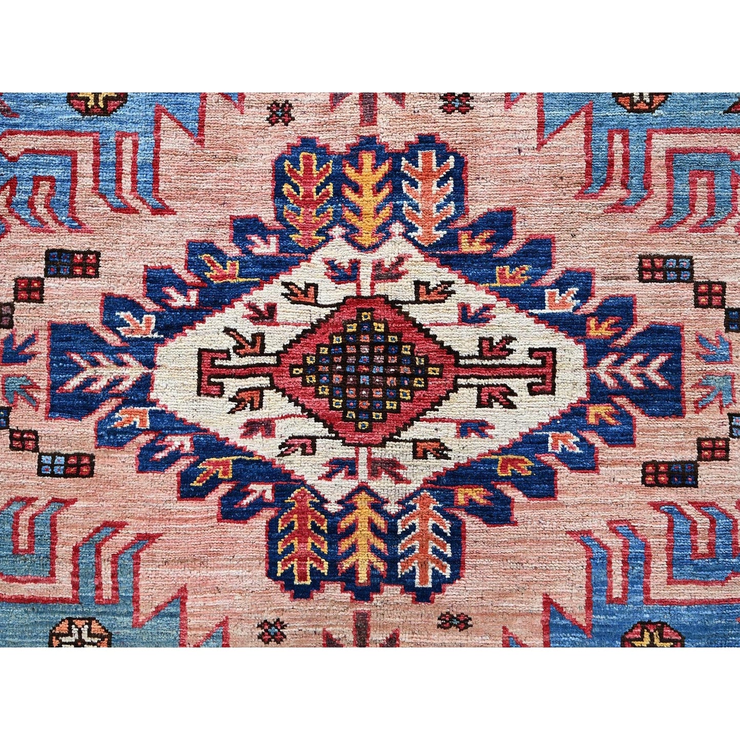 8'3"X10'6" Peach Afghan Caucasian Design Revival Hand Knotted Soft Wool Rug