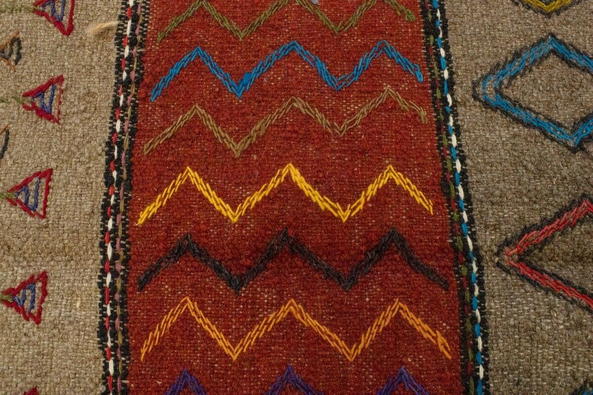 Tribal Sumak Herati Flat-Weave Oriental Rug Khaki
