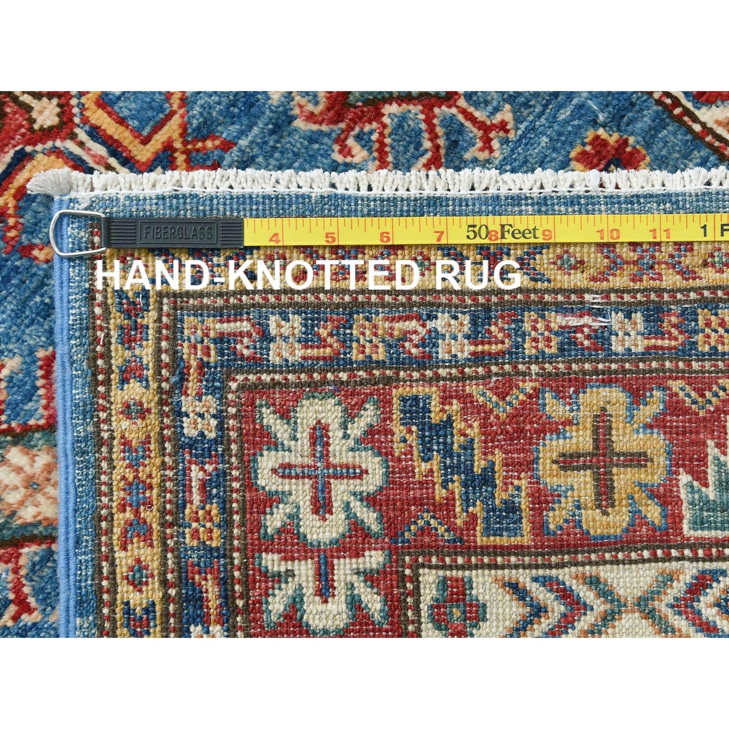 2'8"X34' Denim Blue Wool Hand Knotted Afghan Super Kazak Xl Runner Rug