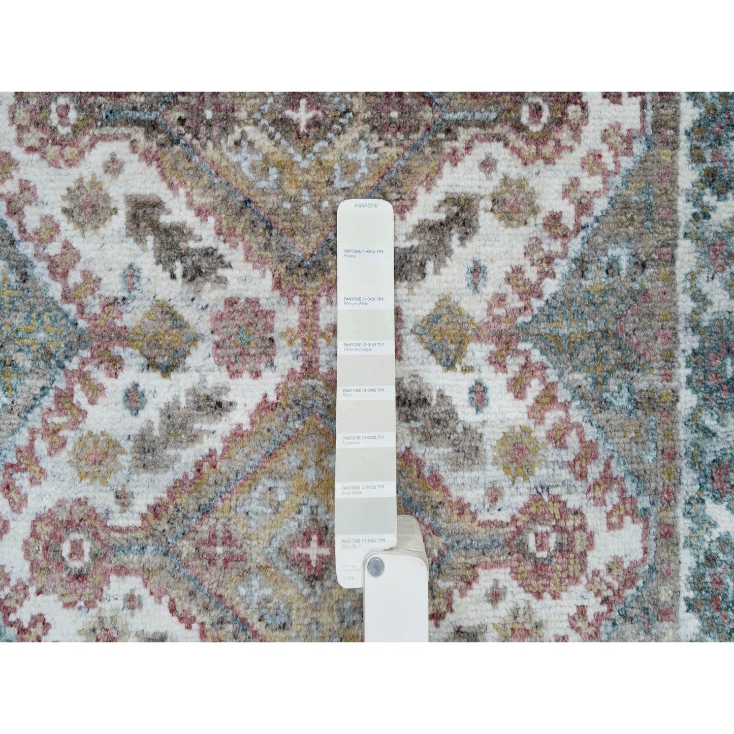 2'7"X21'9" Vista White Hand Knotted Flower Border Xl Runner Oriental Rug