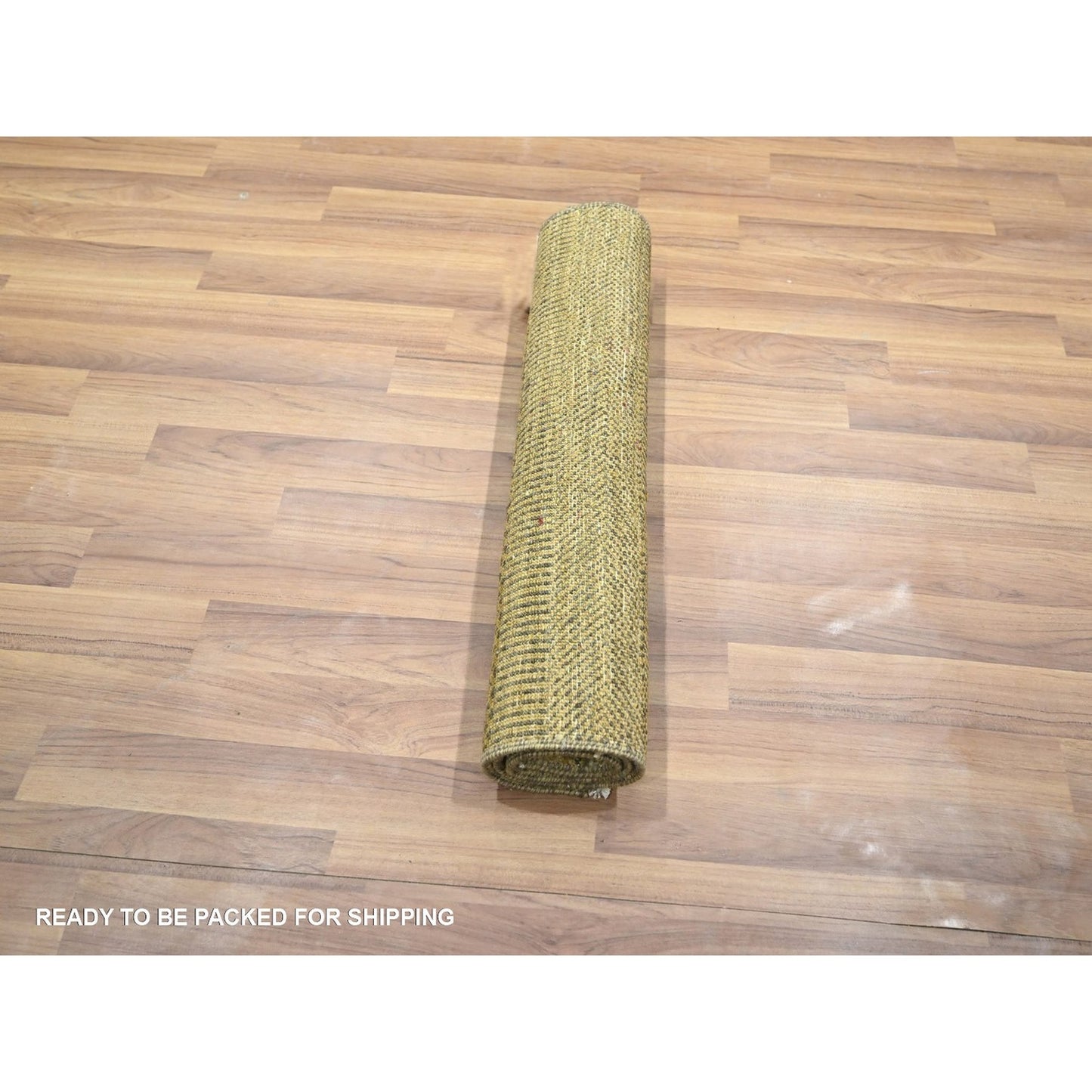 2'X3' Ecru Brown Modern Grass Design Hand Knotted Wool With Silk Mat Rug