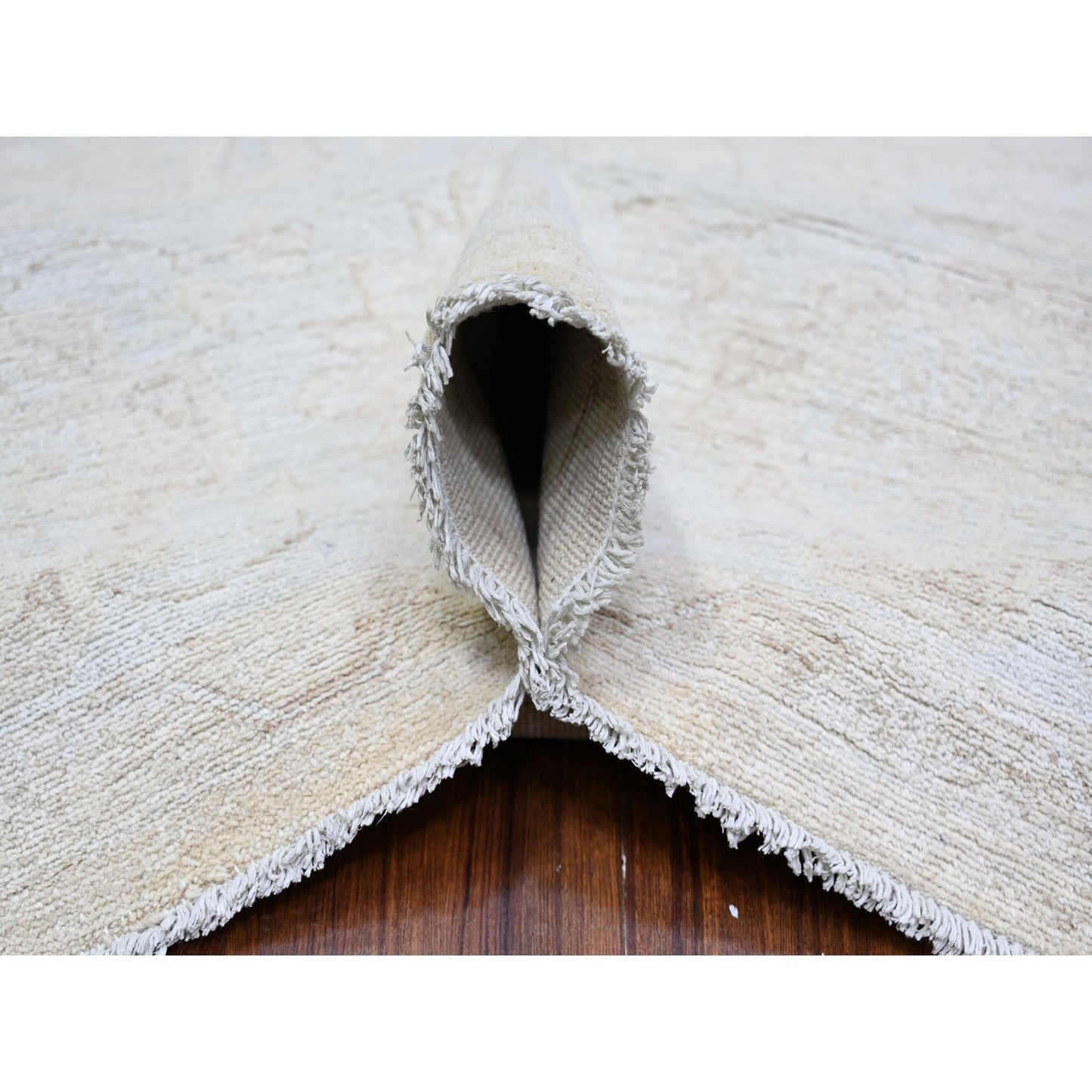 8'X9'8" Cream Hand Knotted White Wash Peshawar Extra Soft Wool Rug