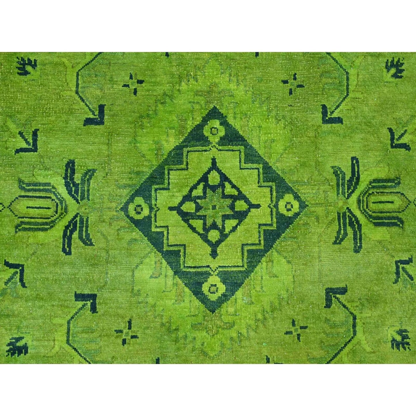 8'7"X11'6" Green Overdyed Kazak Geometric Pattern Hand Knotted Wool Rug