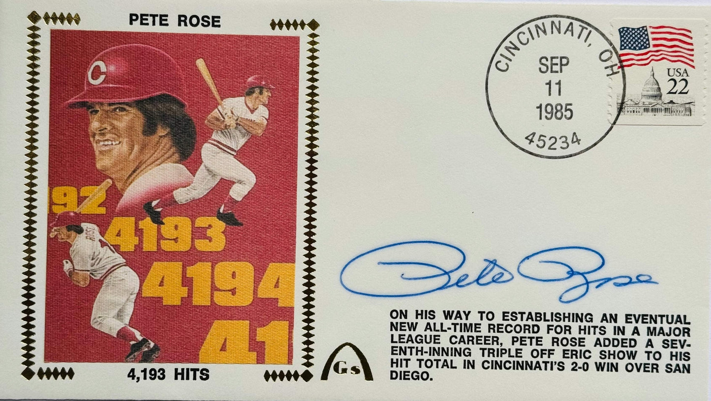 Pete Rose Autographed First Day Cover Sep. 11 1985 "4193 Hits" (Jsa)