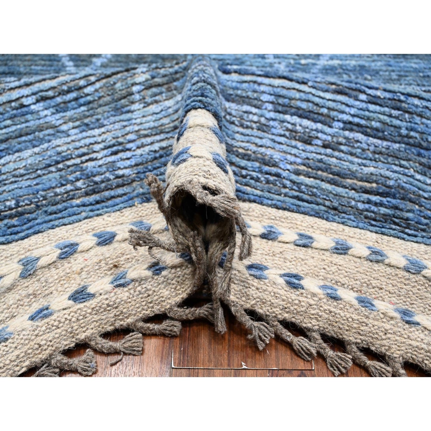 12'X18'5" Blue Hand Knotted Moroccan Inspired Wool Oversized Oriental Rug