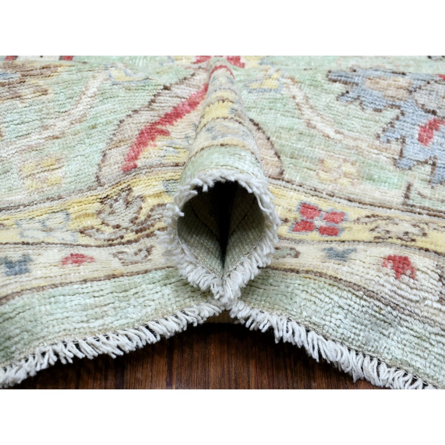 11'9"X17'3" Angora Oushak Soft Wool Hand Knotted Soft Green Oversized Rug