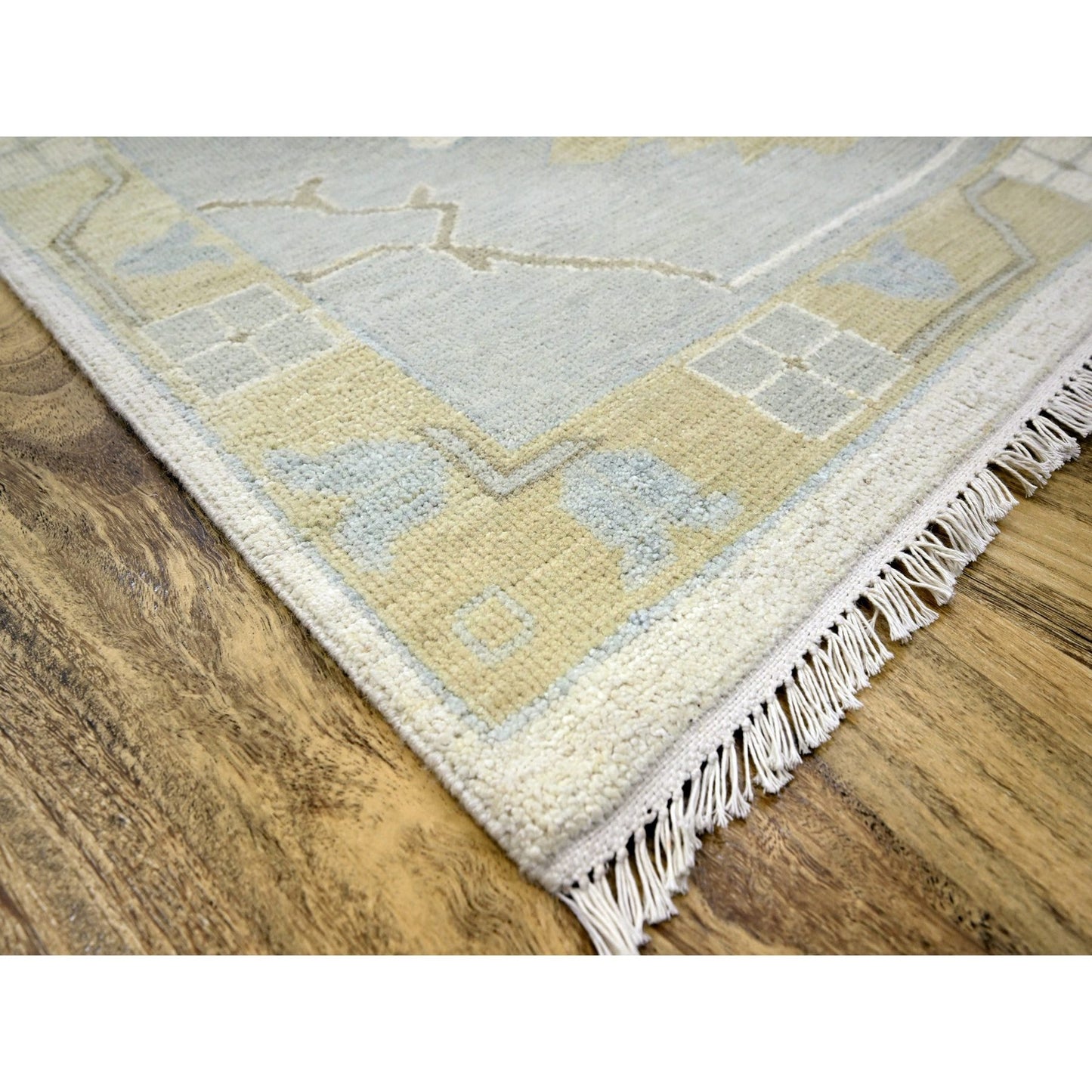15'X16'3" Ivory Oushak With Leaf Design Wool Hand Knotted Xl Square Rug
