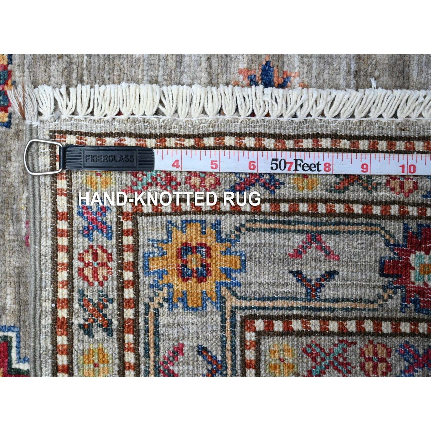 2'8"X13'2" Gray Hand Knotted Super Kazak Colorful Medallions Runner Rug