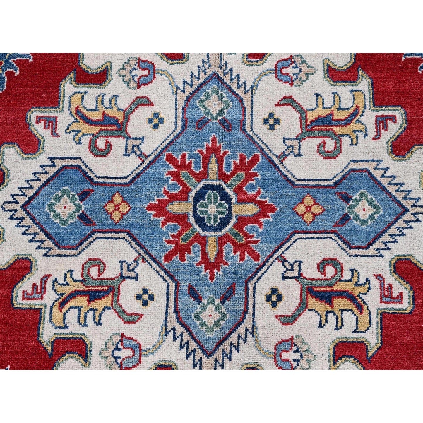 9'9"X14' Red Kazak With Tribal Medallions Design Hand Knotted Soft Wool Rug