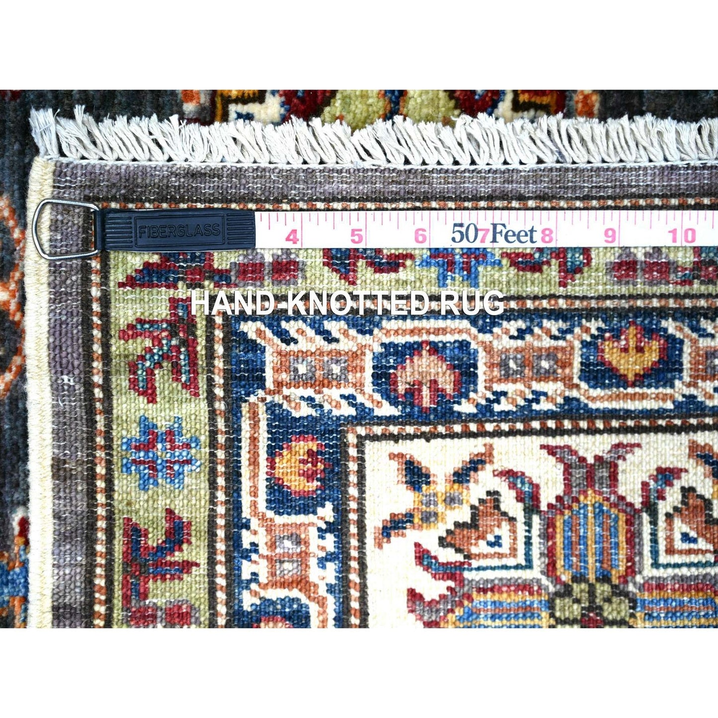 5'9"X7'10" Slate Gray Kazak Geometric Medallions Wool Hand Knotted Rug