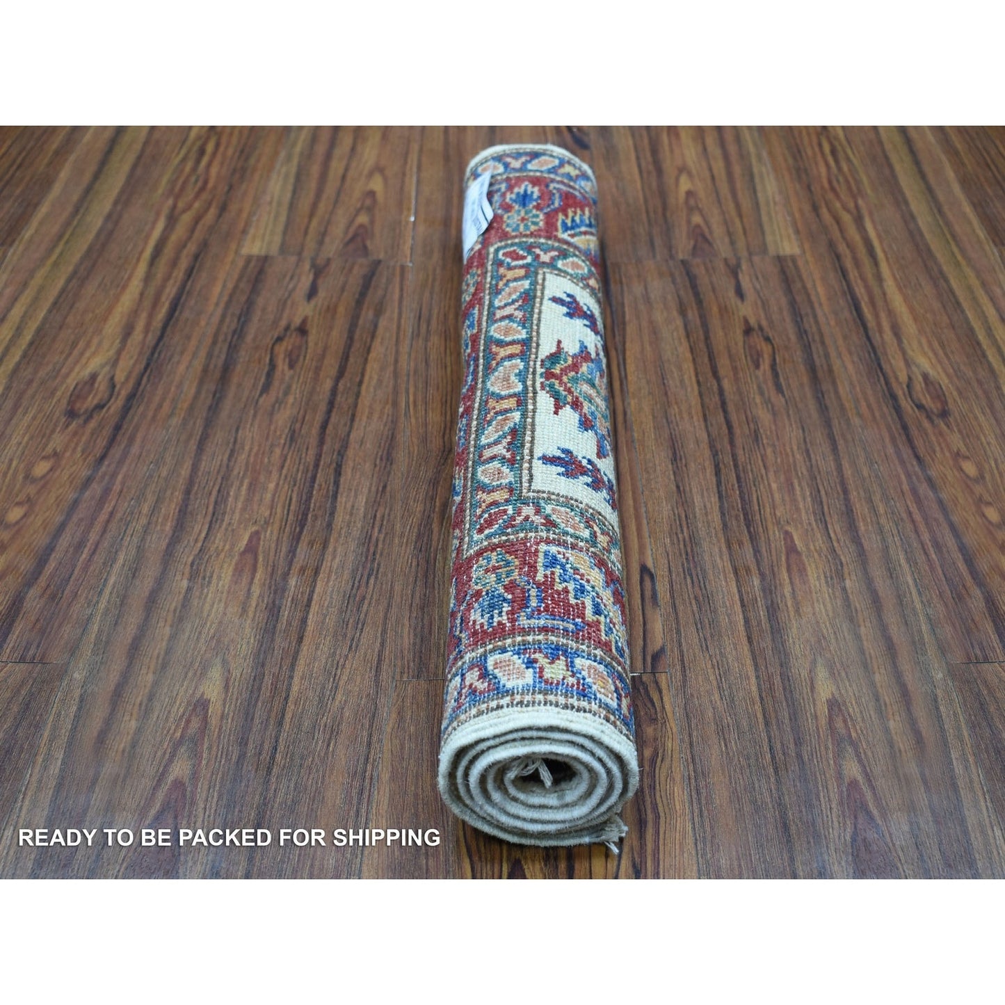 2'X2'10" Ivory Super Kazak Tribal Design Extra Soft Wool Hand Knotted Rug