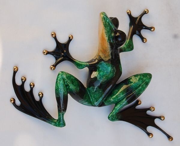 Tim Cotterill (Frogman) 8.8In Green Frog 1780/2000 Signed 1997 Bronze Painted