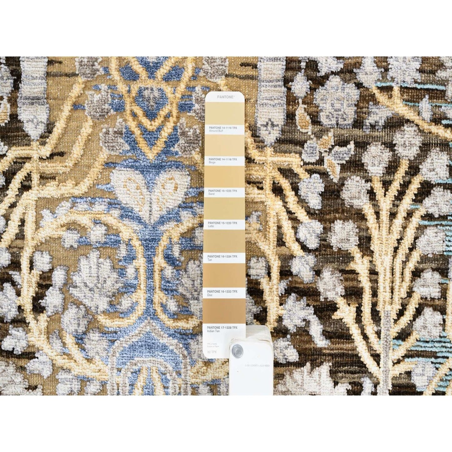 4'2"X10' Gold Brown Hand Knotted Silk With Wool Wide Runner Rug