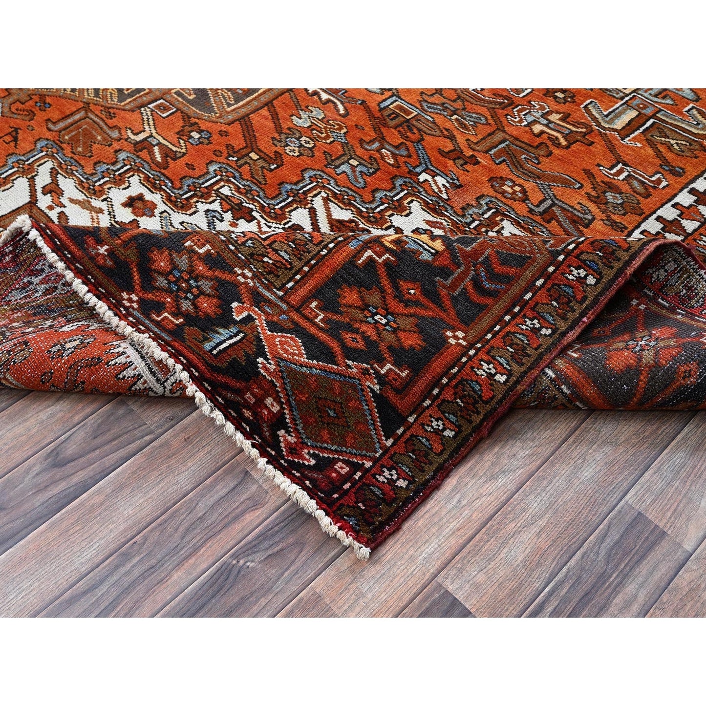 10'X12' Burnt Orange Vintage Zoroastrian Heris Hand Knotted Pure Wool Rug