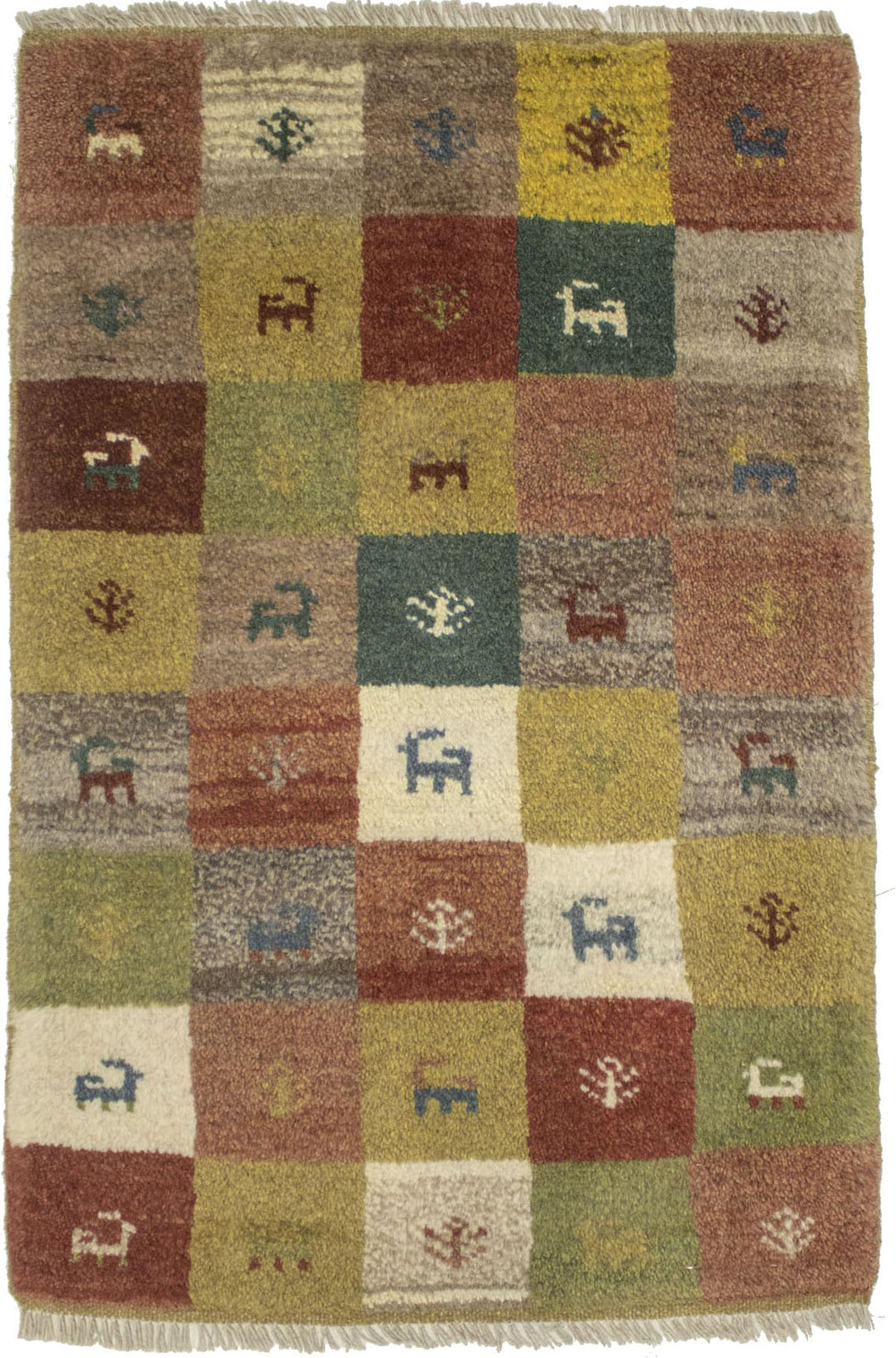 2X3 Ft Hand-Knotted Multicolored Gabbeh Rug Plush