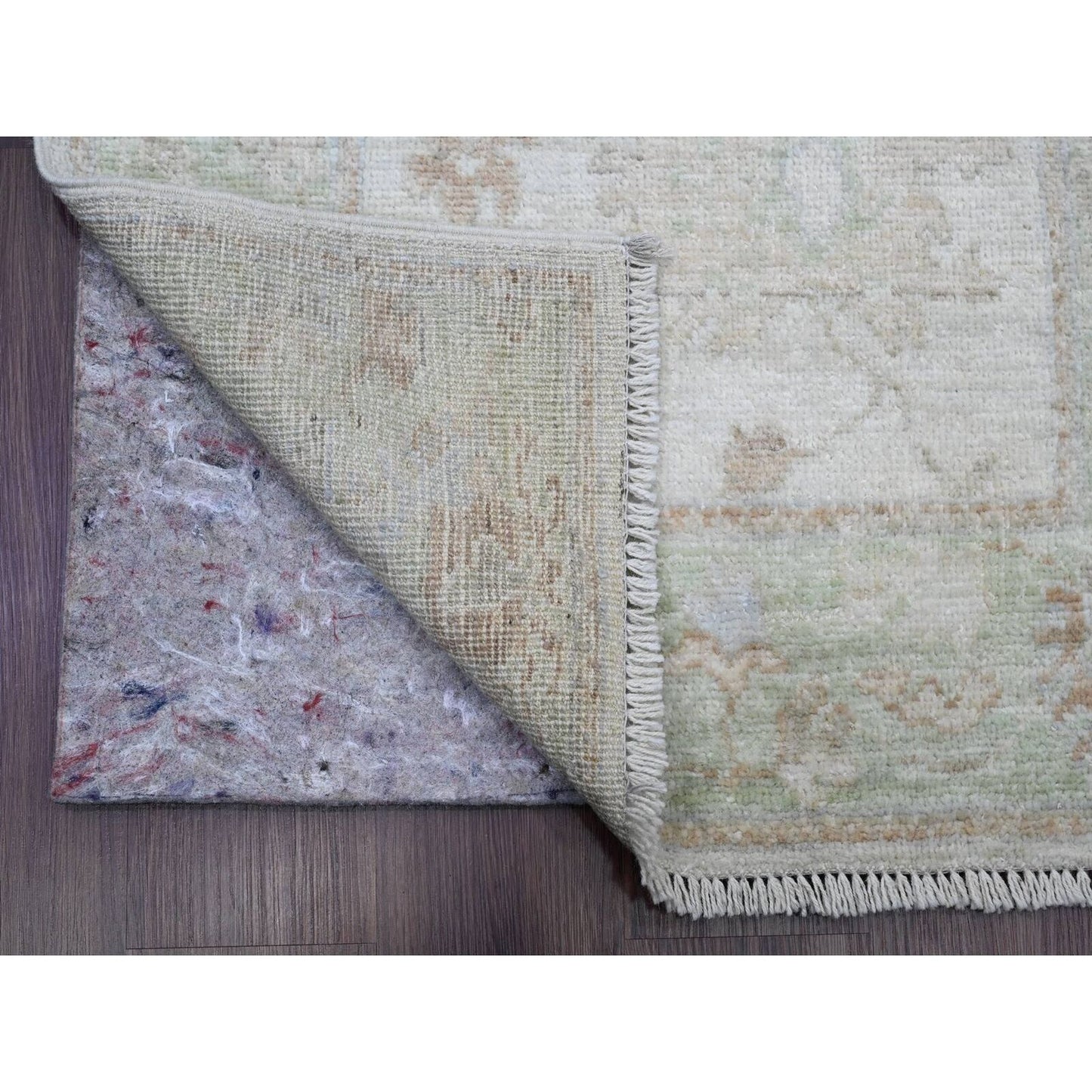 2'10"X19' White Angora Oushak Leaf Design Wool Hand Knotted Runner Rug