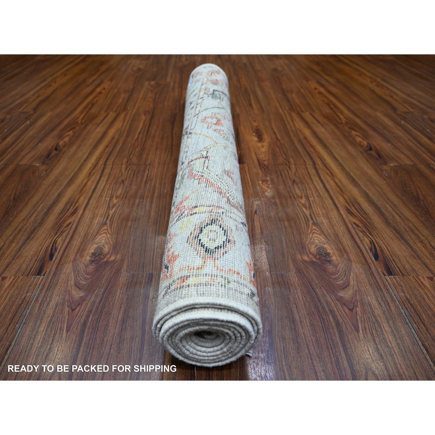 4'X9'10" Gray Hand Knotted Afghan Angora Oushak Wool Wide Runner Rug