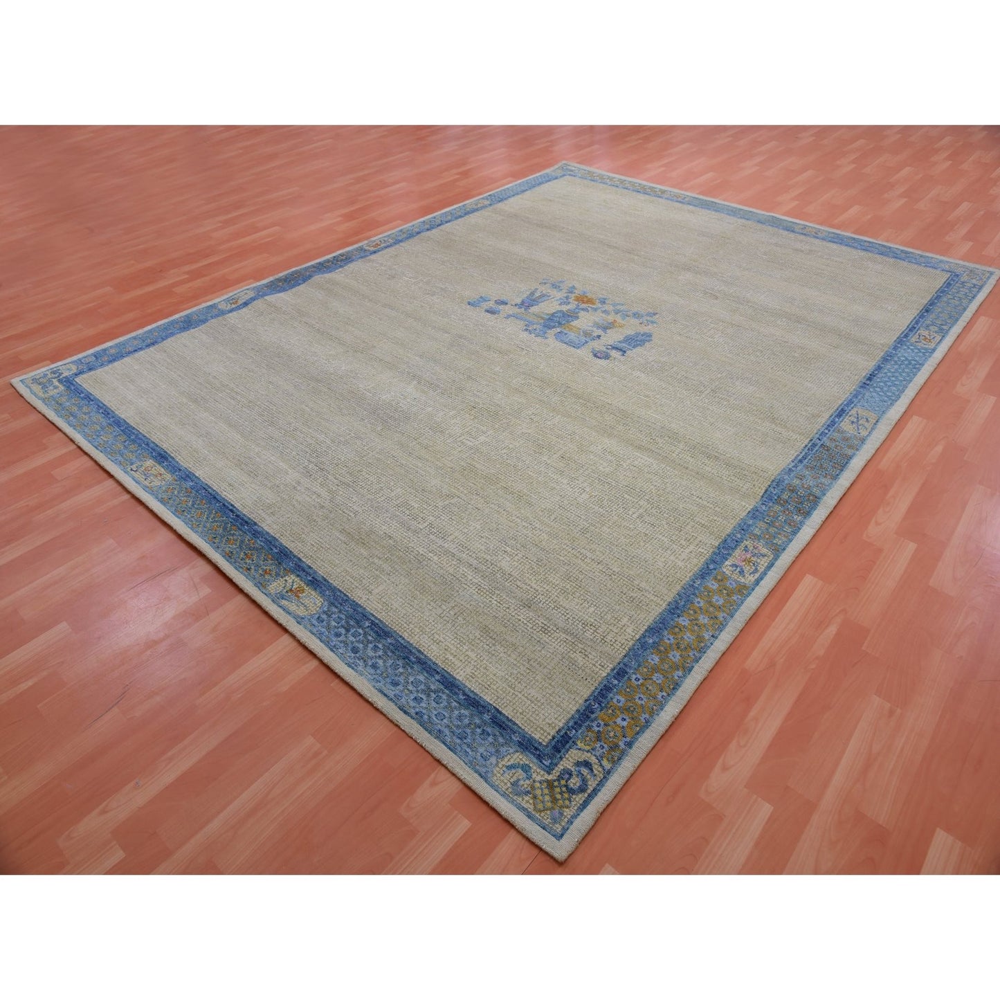 9'1"X12'1" Gray Ming Dynasty Flower Bouquet Wool Hand Knotted Rug