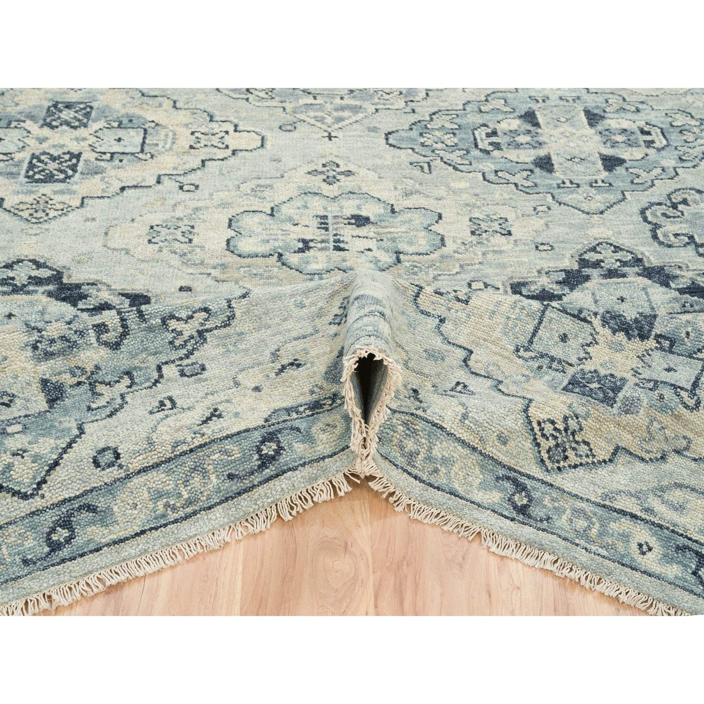 8'X10' Silver Gray Hand Knotted Anatolian Design Pure Wool Rug