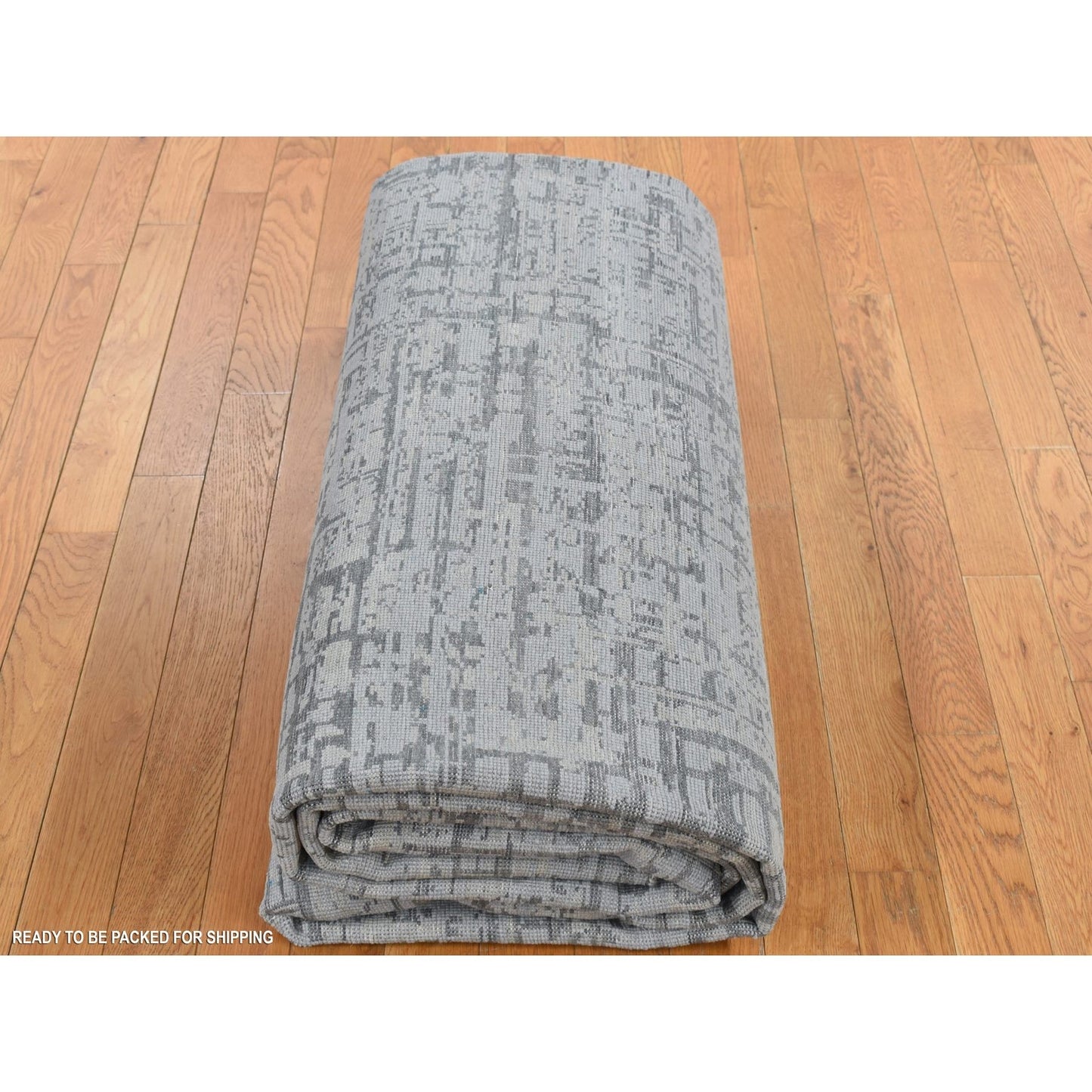 9'2"X12'4" Gray The Matrix Silk With Wool Tone On Tone Hand Knotted Rug